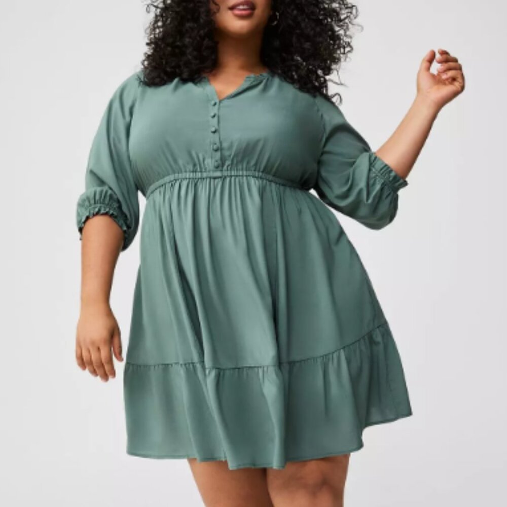 Torrid Green Ruffled Mini Dress with Notched Collar